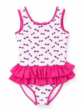 RACHEL RILEY Girls Sunglasses Print Pink Ruffle One Piece Swimsuit Size 10
